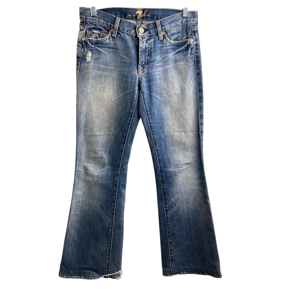 7 For All Mankind Women's Blue Flare Jeans Size 27 Modern Cut Western On Trend